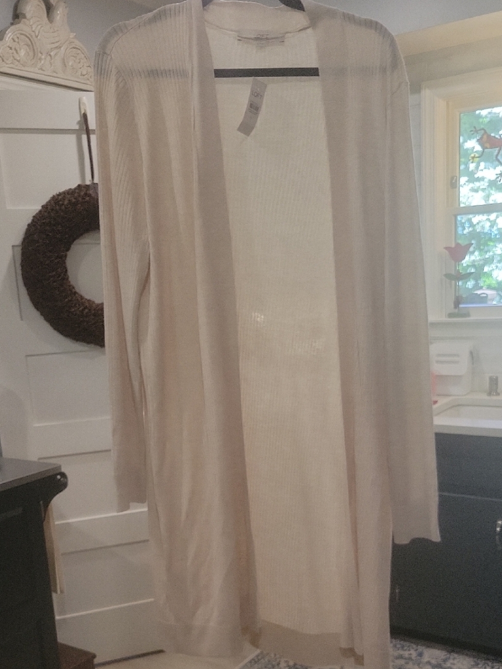 LOFT Cream Ribbed Open Cardigan